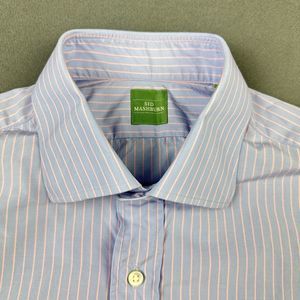 Sid Mashburn Shirt Mens Medium? Blue Pink Striped Button Long Sleeve Pocket**
